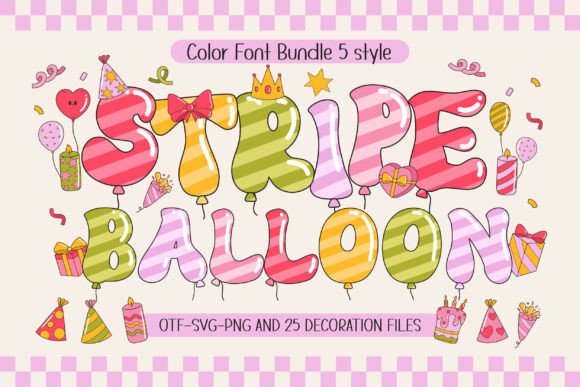 Stripe Balloon Font: Playful, Retro & Perfect for Handmade Labels & Invitations